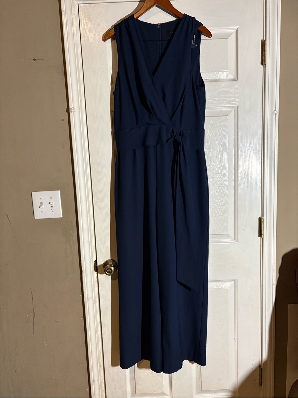 Alex Marie Sleeveless Navy Wrap-Style Maxi Dress with Waist Tie
